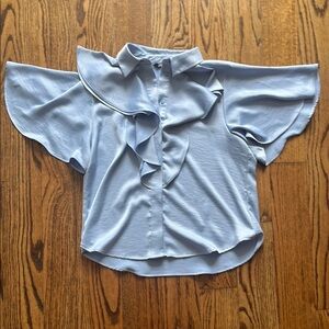 Zara Light Blue Ruffle Blouse